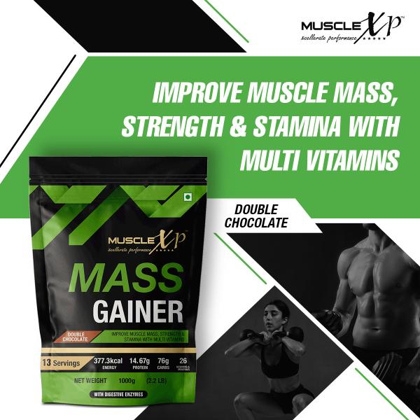 MuscleXP Mass Gainer - Double Chocolate (Pack of 2 x 1 kg) - Weight Gain