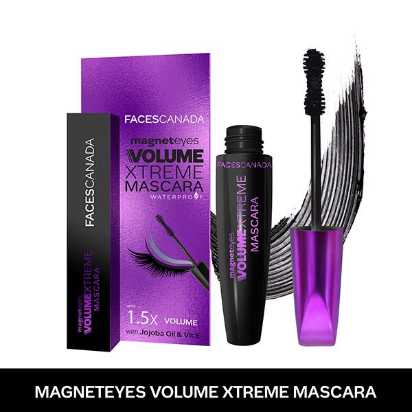 Netmeds | Faces Canada Magneteyes Volume Xtreme Mascara Waterproof upto 1.5X Volume - Jojoba Oil & Vitamin E 8ml