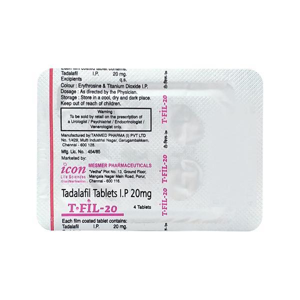 T Fil 20mg Tablet 4'S - Impotence/Erectile Dysfunction (Ed)