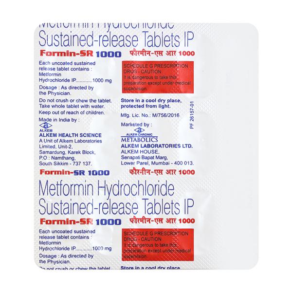 Formin SR 1000mg Tablet 15'S - Diabetes-Ant