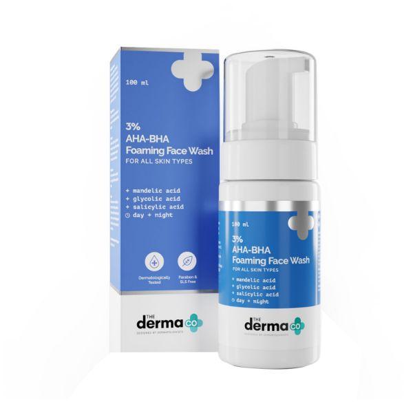 Netmeds | The Derma Co. 3% Aha-Bha Foaming Daily for All Skin Types Face Wash 100ml