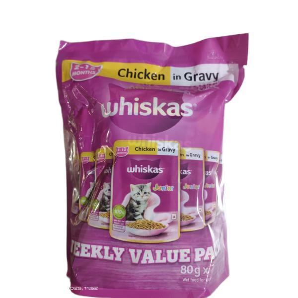 Netmeds | Whiskas Junior Chicken in Gravy - Weekly Value Pack (Pack of 7 x 80 gm) 560 gm