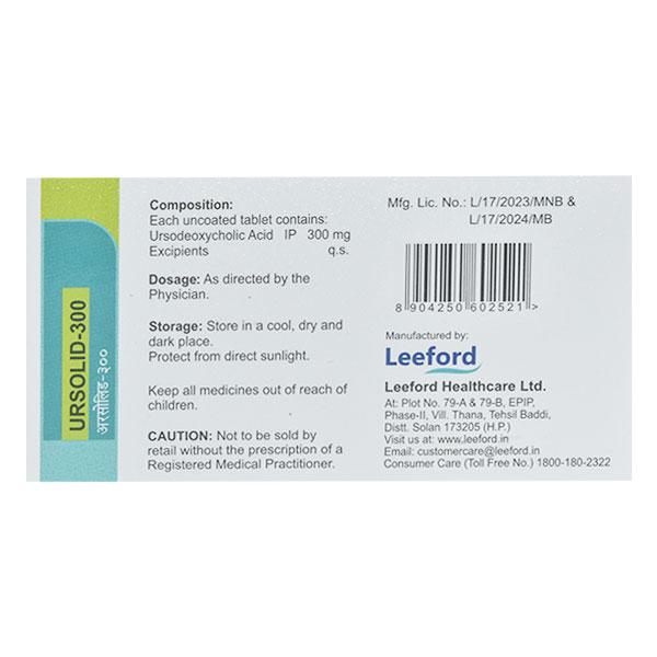 URSOLID 300mg Tablet 10's - Cholelithiasis/Gall Stones