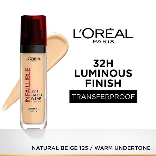 L'oreal Paris Infallible 32H Fresh Wear SPF 25 + Vitamin C Foundation, 125 Being Natural 30 ml - Foundation