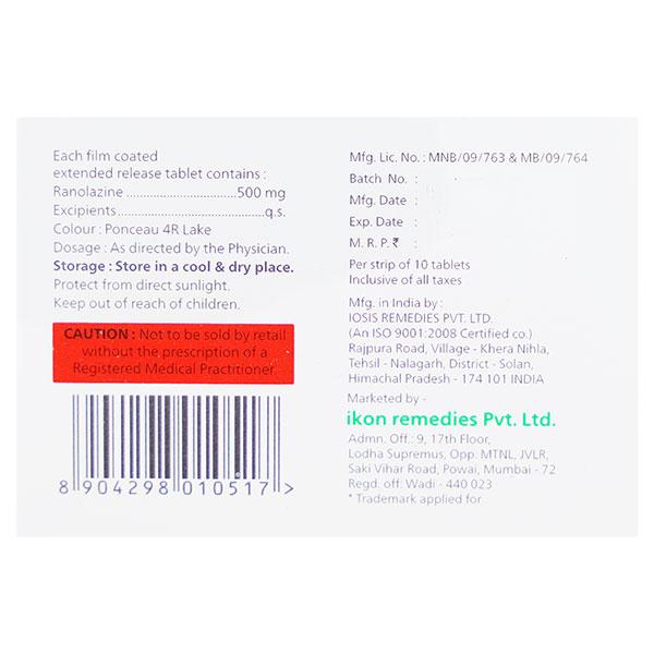 RANOCARE 500 Tablet 10's - Angina