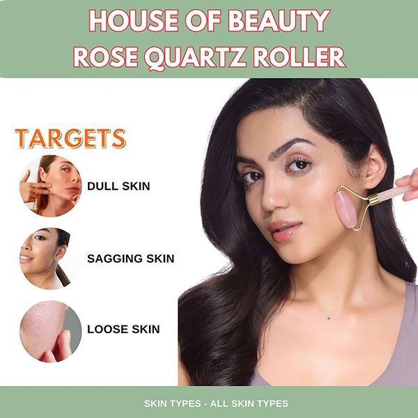 House of Beauty Rose Quartz Roller Kit For Toning, Tightening, Depuffing Face & Undereyes (3Pcs) 1's - Face Oils