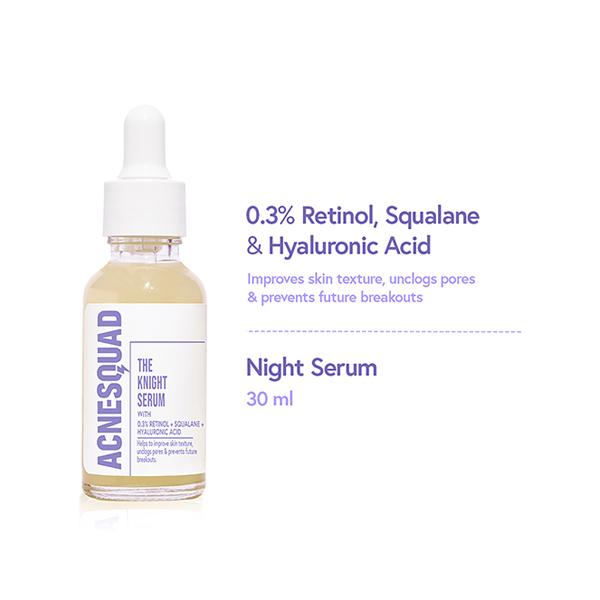 Netmeds | Acne Squad Knight Serum with 0.3% Retinol + Squalane + Hyaluronic Acid 30 ml