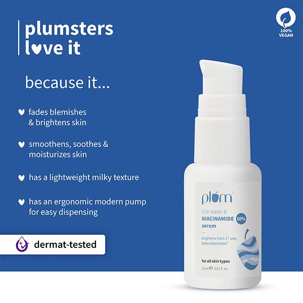 Plum 10% Niacinamide Face Serum with Rice Water Clarity Boost Fragrance free 15ml - Face Serum