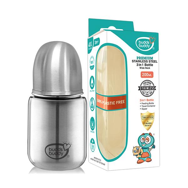 Buddsbuddy Premium Stainless Steel 3 in 1 Bottle 200 ml - Feeding & Nursing