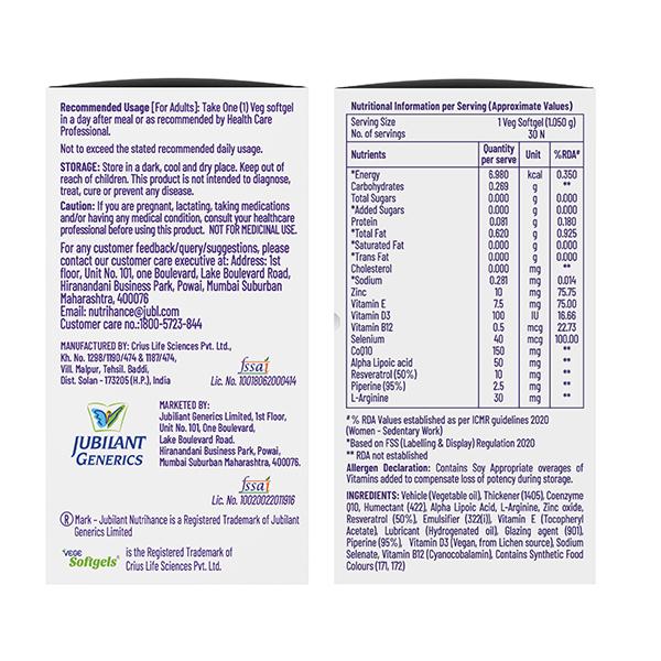Jubilant Nutrihance UB Gold 150mg of CoQ10 Veg Softgel Capsule 30's - Co-Q