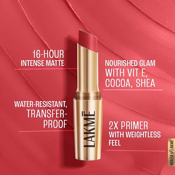 Lakme 9to5 Powerplay Priming Matte Lipstick, Lasts 16hrs, Peachy Affair, 3.6 gm - Lipsticks