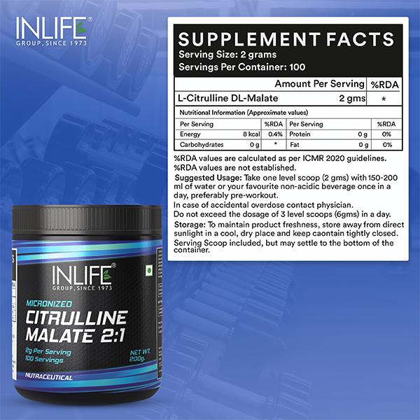 INLIFE Micronized Citrulline Malate Powder 200 gm - Workout Essentials