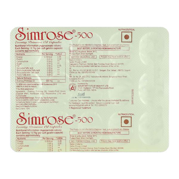 Simrose 500mg Capsule 15'S - Supplements-Vam