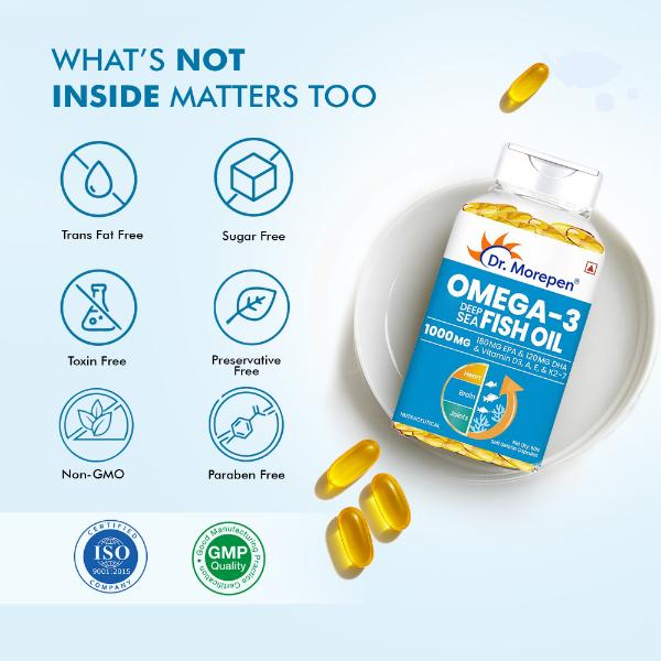 Dr. Morepen Omega 3 Deep Sea Fish Oil 1000mg with 300 mg Softgels 60's - Omega Fish Oil Fatty Acids
