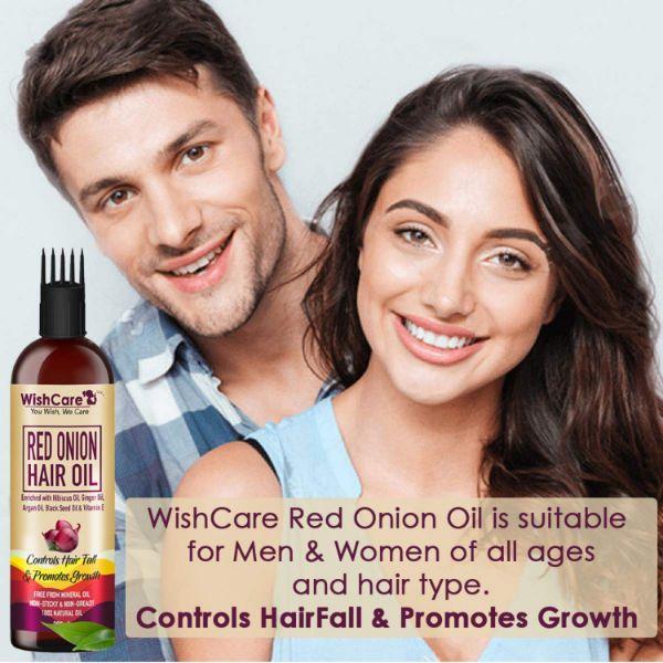 WishCare Red Onion Hair Oil for Hair Growth & Hair Fall Control- Onion Oil With Deep Root Applicator 200 ml - Hair Oils