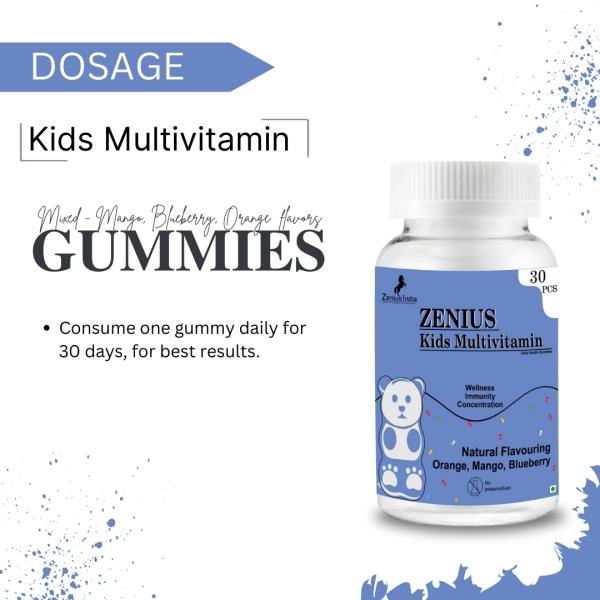 Zenius Kids Multivitamin Gummies - Orange, Mango, Blueberry Flavour 30's - Multi-Vitamins