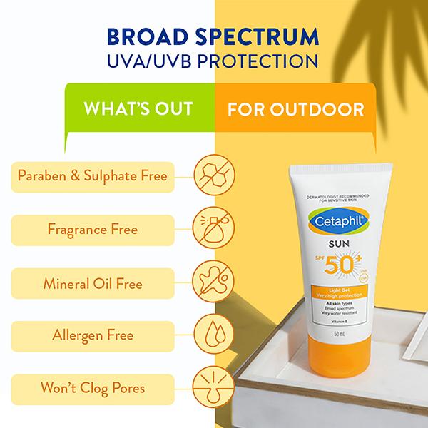 CETAPHIL SUN SPF 50+ UVB/UVA VERY HIGH PROTECTION LIGHT Gel 50ml - Body Sunscreen