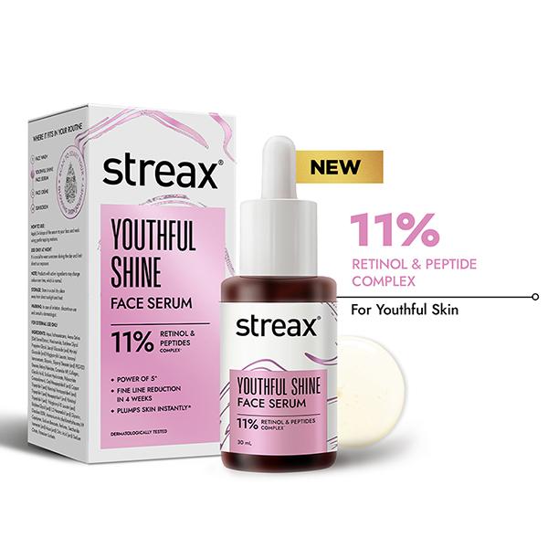 Streax Youthful Shine Face Serum, 11% Retinol Peptide Ceramides, Collagen and Oat Extracts 30 ml - Face Moisturizers