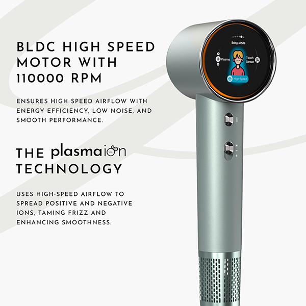 Winston Airizona Hair Dryer with Plasma Technology, 110,000 RPM BLDC Motor, LCD Display, 6 Modes, 3 Attachment 2600 gm - Hair Dryers