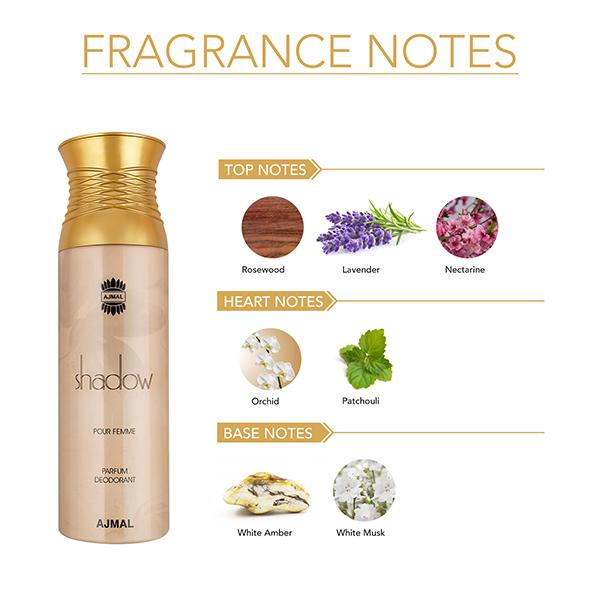 Ajmal Shadow Perfume Deodorant Body Long Lasting Scent Spray Party Wear Gift for Women 200 ml - Women Perfumes (Edt/Edp)