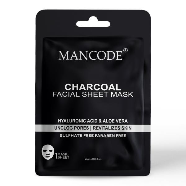 Mancode Charcoal Facial Sheet Mask For All Skin Types 25 gm - Face Mask