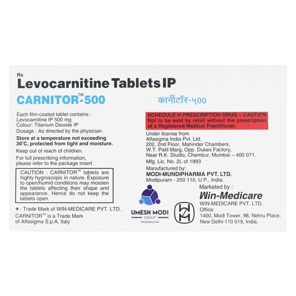 Carnitor 500mg Tablet 10'S - Supplements-Sup