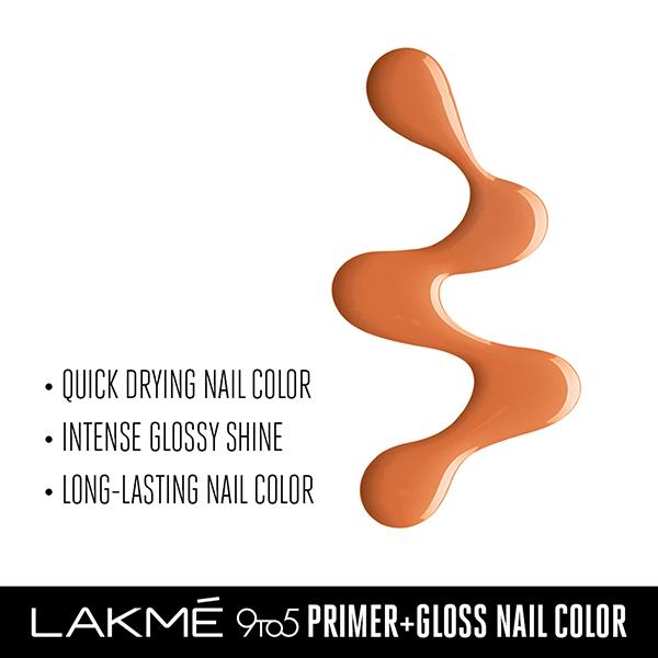 Lakme 9To5 Primer + Gloss Nail Colour Peach Puff 6 Ml - Nail Polish