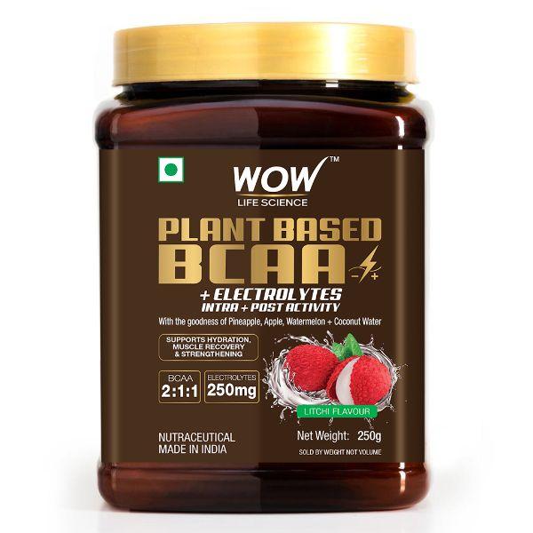 WOW Life Science Plant Based BCAA Supplement Powder - Litchi 250 gm