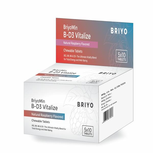 Netmeds | Briyo Briyomin B-D3 Vitalize Chewable Tablets - Natural Raseberry Flavour 50's