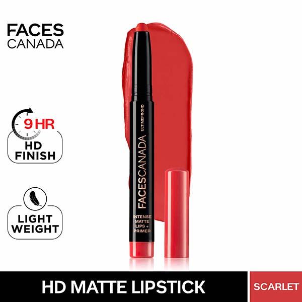 Netmeds | Faces Canada Ultime Pro Hd Intense Matte Lips + Primer - Scarlet 06, 9Hr Long Stay 1.4 gm