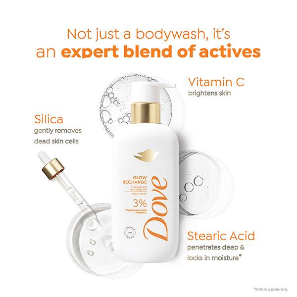 Dove 3% Brightening Serum + Vitamin C Glow Recharge Serum Body Wash, 300 ml - Shower Gels & Body Wash
