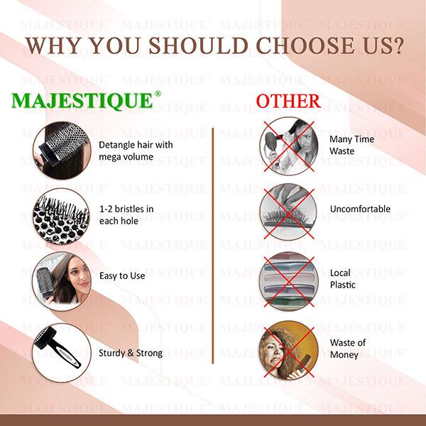 Majestique Two Blow Dry Hair Roller Brushes and Tail Comb, Blowout Hair Styling 3's - Hair Brushes