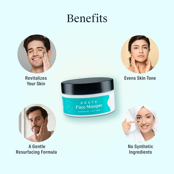 Arata Natural Clay Face Masque With Activated Charcoal ,Kaolin & Brazilian Blue Clay 100 gm - Masks & Peels