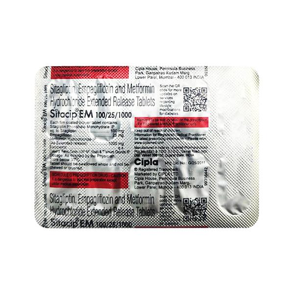 SITACIP EM 25/100/1000 Tablet 10's - Diabetes-Ant
