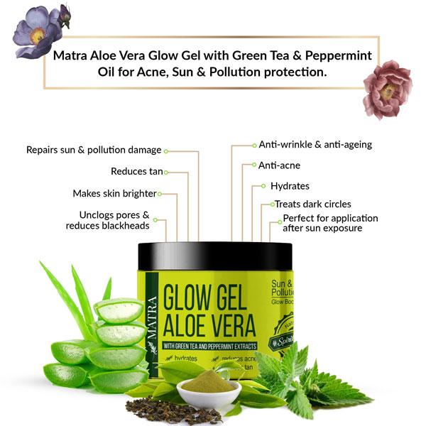 Matra Aloe Vera Glow Gel - Green Tea and Peppermint Extracts 100 gm - Face Gels
