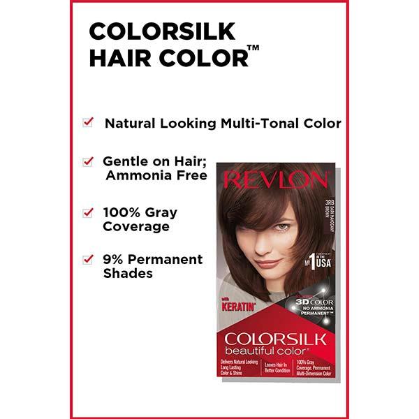 Revlon ColorSilk Hair Color with Keratin - 3RB Dark Mahogany Brown 91.85 ML - Crème