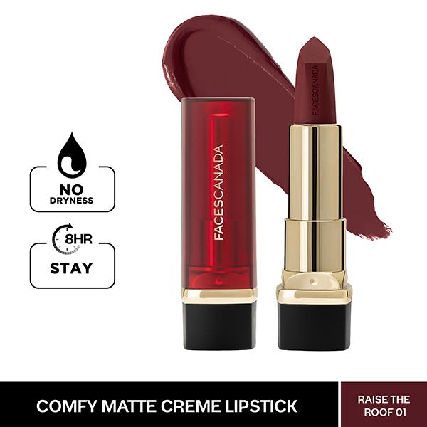 Faces Canada Comfy Matte Creme Lipstick - Raise The Roof 01, Single Stroke Smooth Application 4.2 gm - Lipsticks