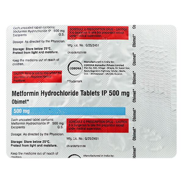 Obimet 500mg Tablet 15'S - Diabetes-Ant