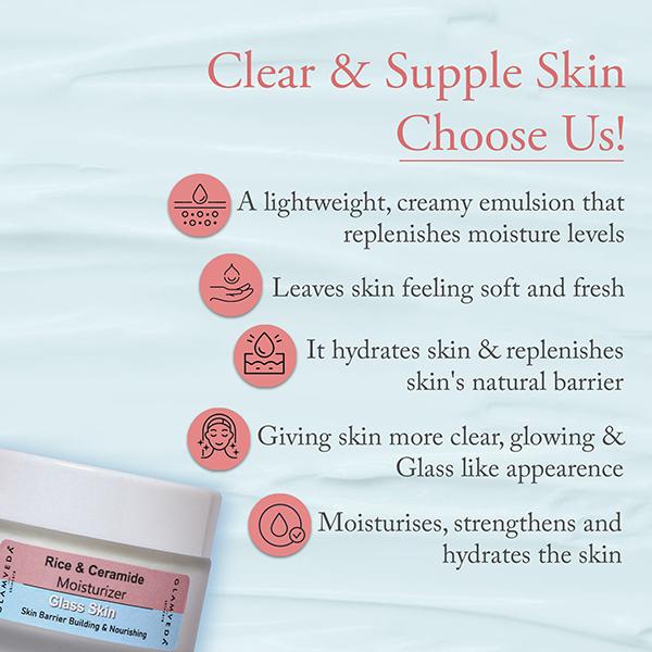 Glamveda Korean Glass Skin Rice & Ceramide Moisturizer Skin Barrier Building & Nourishing 50 ml - Face Moisturizers
