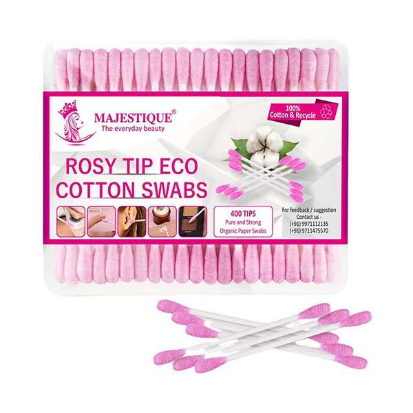 Netmeds | Majestique Rosy Tip Eco Cotton Swabs, Paper-made Sticks, Gentle for Face, Ear, Makeup - 200Pcs 1's