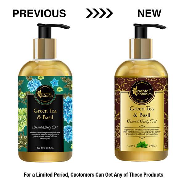 Oriental Botanics Bath & Body Oil - Green Tea & Basil 200 ml - Massage Oils
