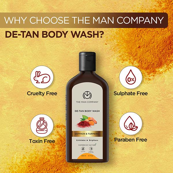 The Man Company De-tan Body Wash With Saffron- Turmeric & Walnut for Skin Brightening 200 ml - Shower Gels & Body Wash
