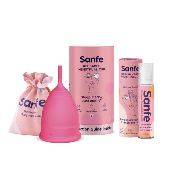 Netmeds | Sanfe Miracle Period Set (Reusable Menstrual Cup - Small and Feminine Cramp Relief Roll On 10 ml)