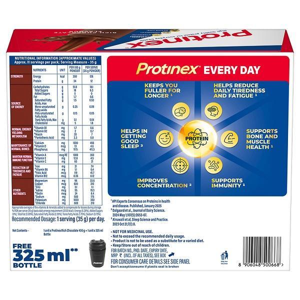Protinex Powder - Rich Chocolate Flavour 400 gm (Refill Pack) with Free Bottle Worth Rs 500 - Protein Drink