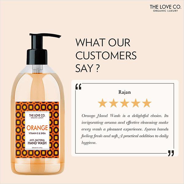 The Love Co. Orange Hand Wash For Moisturized Hand - Gentle Cleanser for Soft Hands - Liquid Hand Soap Suitable for Sensitive Skin 300 ml - Hand Wash & Soaps