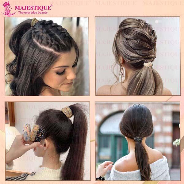 Majestique Multi Designs Cotton Stretchable Hair Rubber Band Ponytail Holder Hair Scrunchies - Multicolor 11's - Hair Clips/Bands