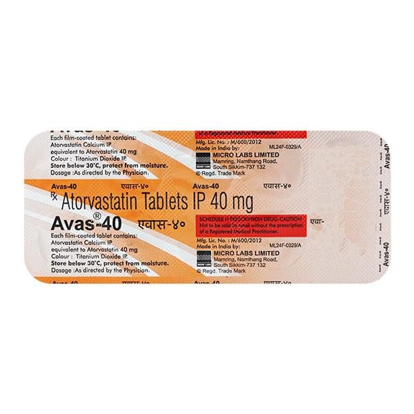 Avas 40mg Tablet 10'S - High Cholesterol-Dys