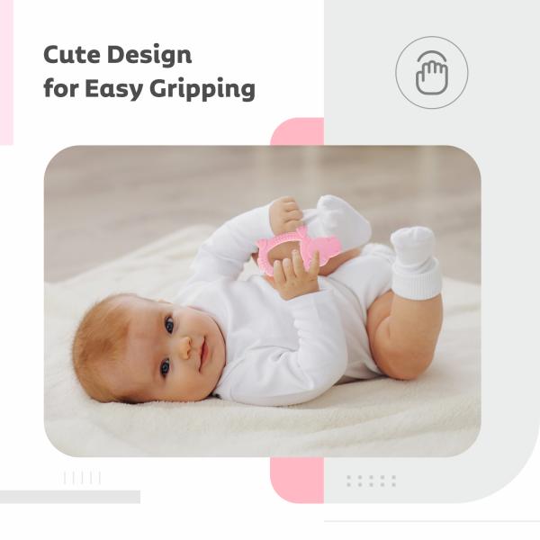 R for Rabbit Tiny Bites Safari Silicone Teether - Pink 1's - Feeding & Nursing