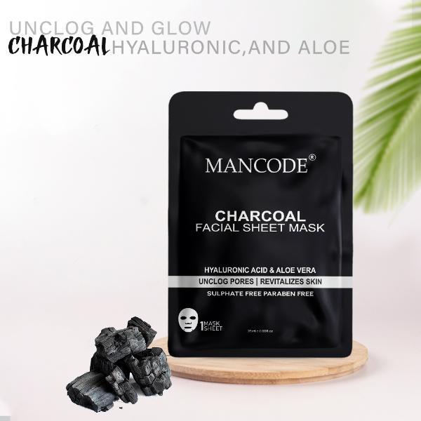 Mancode Charcoal Facial Sheet Mask For All Skin Types 25 gm - Face Mask