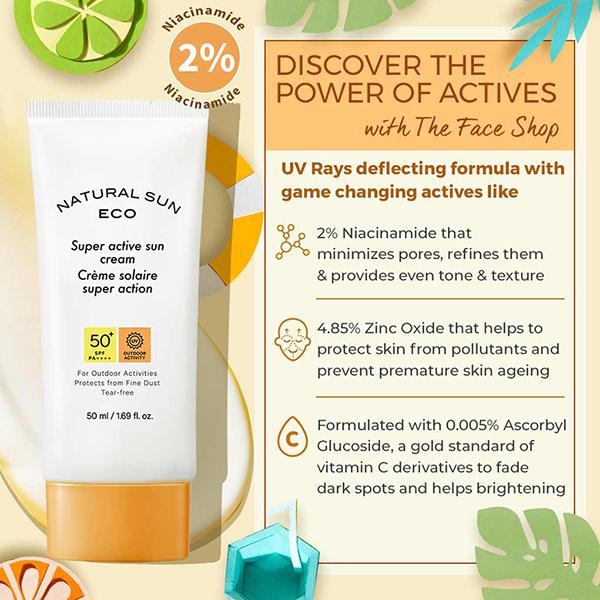 The Face Shop Naturalsun Eco Super Active Sun Cream 50 ml - Face Sunscreen